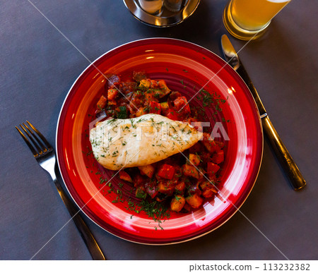 Chicken breast with vegetables and greens Chicken breast with vegetables and greens 113232382