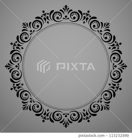 Decorative frame Elegant vector element for design in Eastern style, place for text. Floral black and gray border. Lace illustration for invitations and greeting cards 113232890