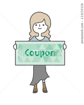 Woman holding a coupon 113233128