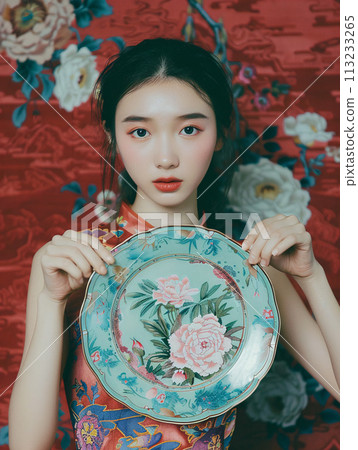 傳統與現代結合的優雅中國女性肖像 傳統與現代結合的優雅中國女性肖像 113233265