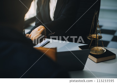 Businessman and Male lawyer or judge consult having team meeting with client, Law and Legal services concept. 113233595