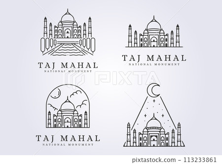 set of taj mahal line art illustration icon logo vector design 113233861
