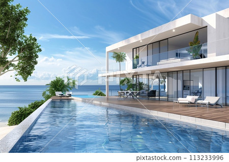 Modern luxury beach house with sea view swimming pool. 113233996