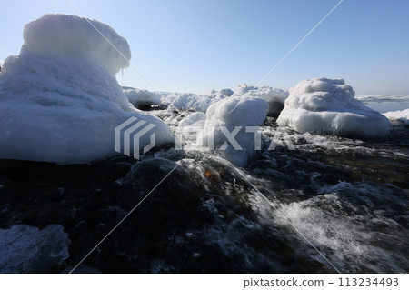 Remaining ice on Utoro Coast, Hokkaido Remaining ice on Utoro Coast, Hokkaido 113234493