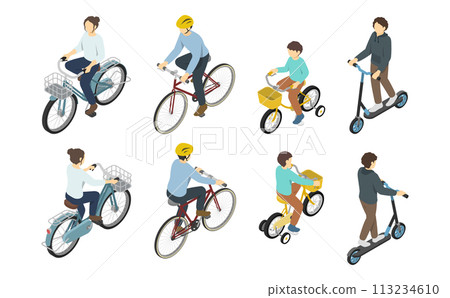 等距插圖:各種騎自行車的人 等距插圖:各種騎自行車的人 113234610