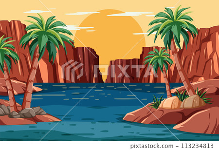 Tropical Oasis at Sunset 113234813
