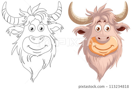 Cheerful Cartoon Yak Illustration Cheerful Cartoon Yak Illustration 113234818