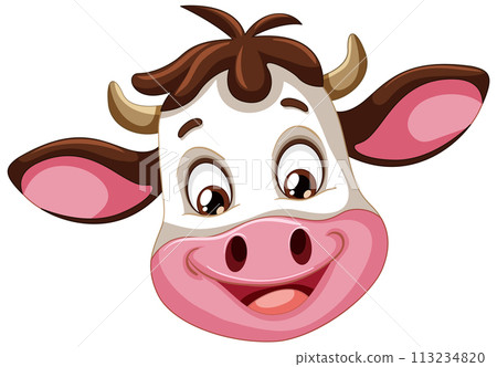 Cheerful Cartoon Cow Face 113234820