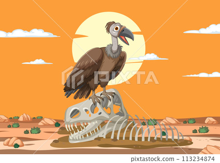 Vulture Perched on Desert Skeleton 113234874