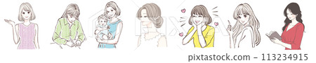 婦女和女孩插畫素材集 113234915