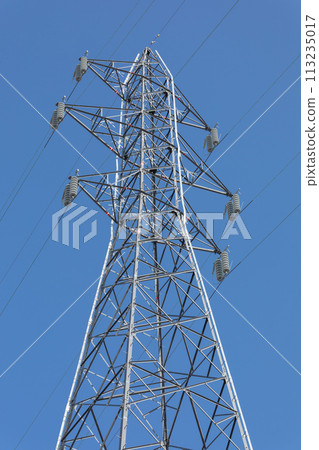 High voltage warning_Scenery of towers and power lines High voltage warning_Scenery of towers and power lines 113235017