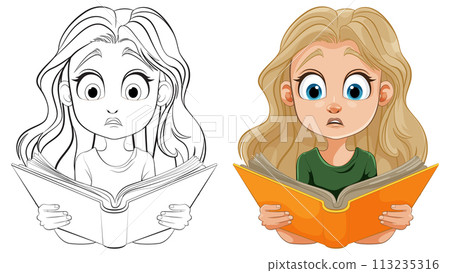 Surprised Young Girl Reading a Book 113235316