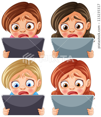 Emotional Kids Holding Blank Banners 113235317