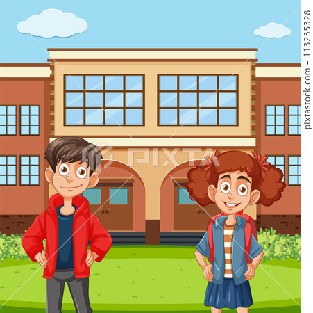 Happy School Children Standing Outside Happy School Children Standing Outside 113235328