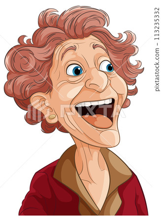 Joyful Elderly Lady Cartoon Portrait 113235332