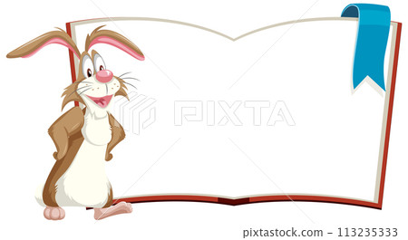Cheerful Rabbit with Open Storybook Cheerful Rabbit with Open Storybook 113235333
