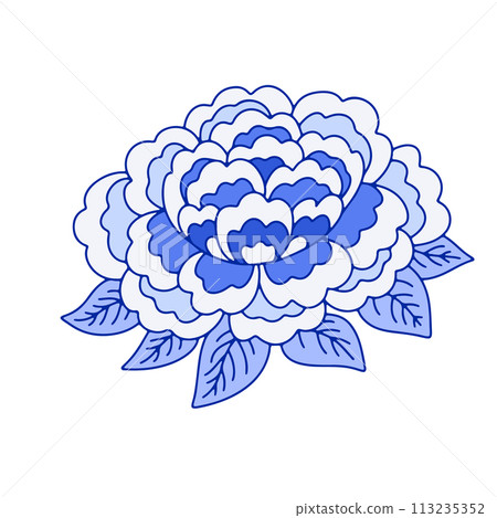 Monochrome blue floral chinoiserie style flower isolated on white background Monochrome blue floral chinoiserie style flower isolated on white background 113235352