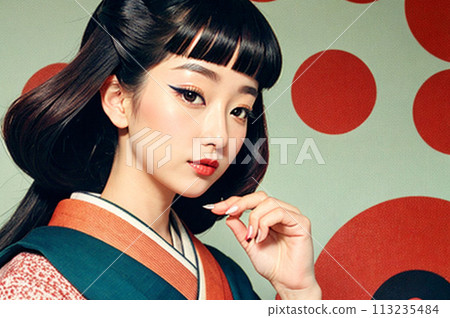 Woman wearing colorful kimono Ukiyo-e beauty painting 113235484