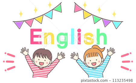 微笑的男孩和女孩學習英語 113235498