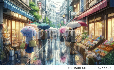 Shopping street on a rainy day 113235502