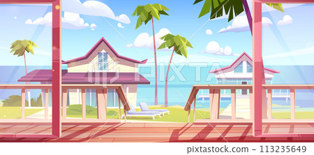 View from beach house terrace at sea 113235649