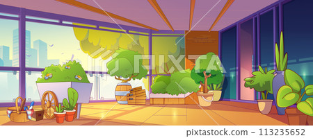 Garden on home balcony with plant in pot vector 113235652