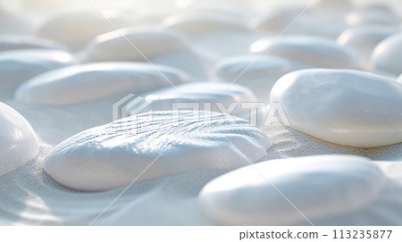 Background of many white stones scattered on a beautiful white sand beach 113235877