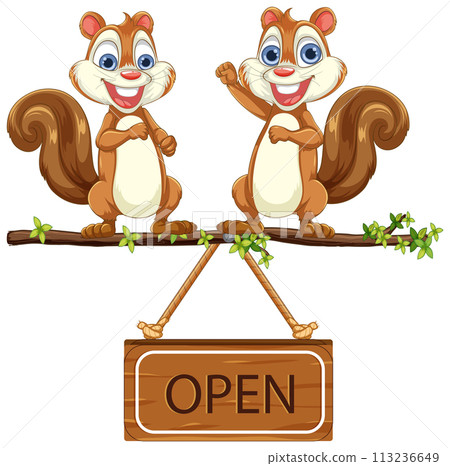 Cheerful Squirrels Welcoming Customers 113236649
