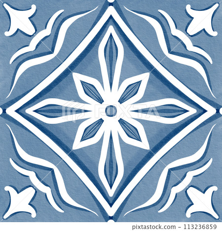 Portuguese azulejo or Spanish majolica.Monochromatic collection of blue and white colors.Ceramic pattern and Mediterranean floors.Mexican Talavera.For kitchen textiles,printed matter. Portuguese azulejo or Spanish majolica.Monochromatic collection of blue and white colors.Ceramic pattern and Mediterranean floors.Mexican Talavera.For kitchen textiles,printed matter. 113236859