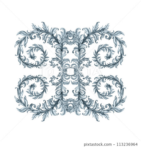 Monochrome gray abstract floral watercolor pattern with branches and leaves for stylish vintage floral designs, templates, banners, stickers, tattoos, backgrounds, textiles, fabrics, scrapbook, label 113236964