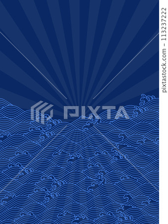 Blue waves and light Japanese style retro illustration background 113237222