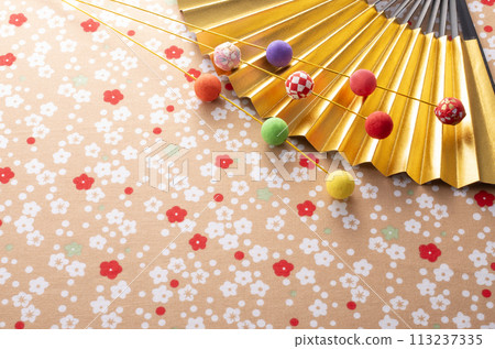 新年裝飾和金扇的日式形象 新年裝飾和金扇的日式形象 113237335