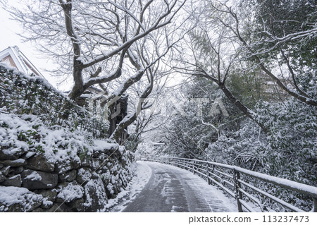 Ohara, Kyoto in winter, the snowy scenery of the approach to Sanzen-in Temple 113237473