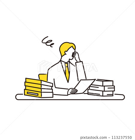商人上半身將頭放在一堆文件上 113237550