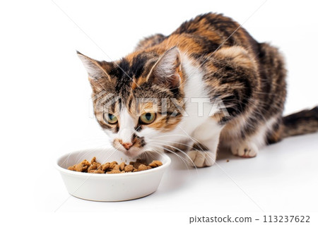 Cat eating rice 113237622