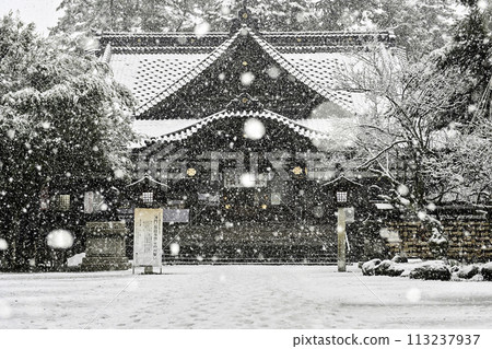 美麗的大山神社飄落的雪花 美麗的大山神社飄落的雪花 113237937