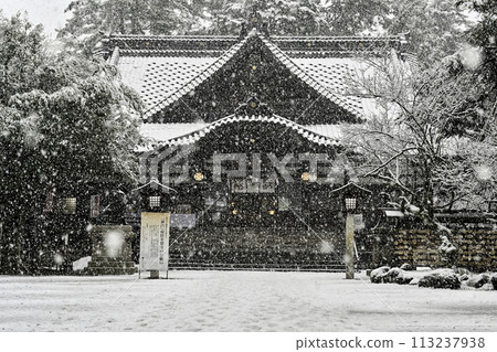 美麗的大山神社飄落的雪花 美麗的大山神社飄落的雪花 113237938
