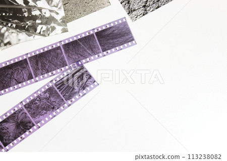Photographic negative film/monochrome film (white background/copy space) 113238082