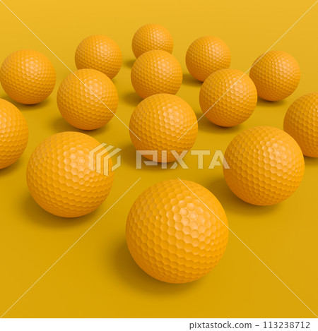 Set of golf ball lying in row on monochrome background 113238712