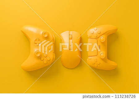 Set of lying gamer joysticks or gamepads on monochrome background Set of lying gamer joysticks or gamepads on monochrome background 113238726