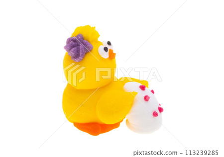 Easter decor sugar chickens isolated 113239285