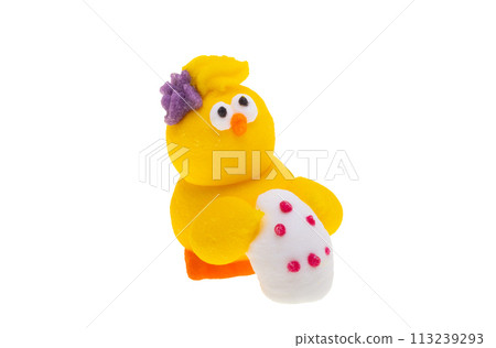 Easter decor sugar chickens isolated 113239293