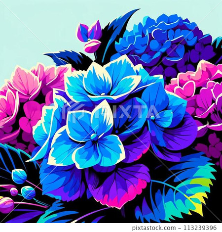 色彩繽紛的邁流行風格繡球花 113239396