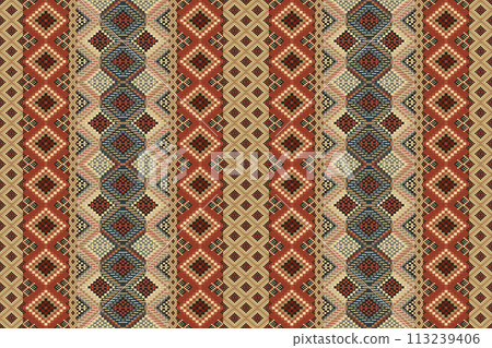 Navajo tribal vector seamless pattern. Native American ornament. Ethnic South Western decor style. Boho geometric ornament. Vector seamless pattern. Mexican blanket, rug. Woven carpet illustration. 113239406