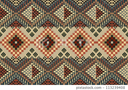 Navajo tribal vector seamless pattern. Native American ornament. Ethnic South Western decor style. Boho geometric ornament. Vector seamless pattern. Mexican blanket, rug. Woven carpet illustration. 113239408