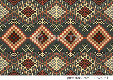 Navajo tribal vector seamless pattern. Native American ornament. Ethnic South Western decor style. Boho geometric ornament. Vector seamless pattern. Mexican blanket, rug. Woven carpet illustration. 113239410