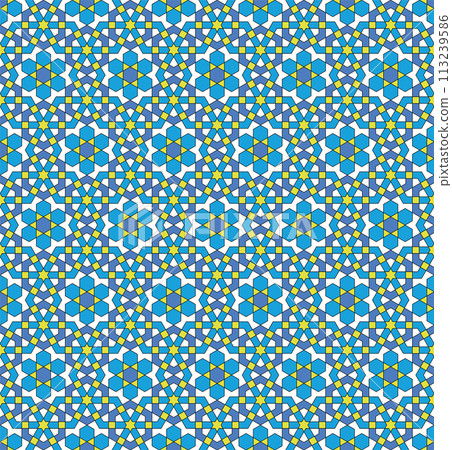 Seamless arabic tradition geometric ornament in color. 113239586