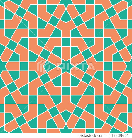 Seamless arabic tradition geometric ornament in color. 113239605