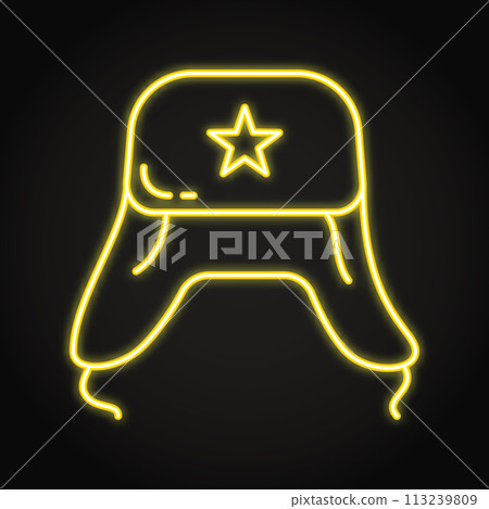 Ushanka hat with ears neon icon Ushanka hat with ears neon icon 113239809