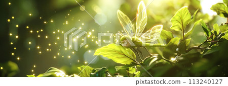 Enchant your screens with this magical fairy in a glimmering forest scene 113240127